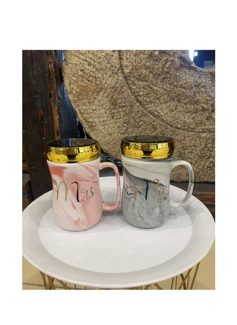 Mr&Mrs Ceramic Water Bottle With Mirror Lid
