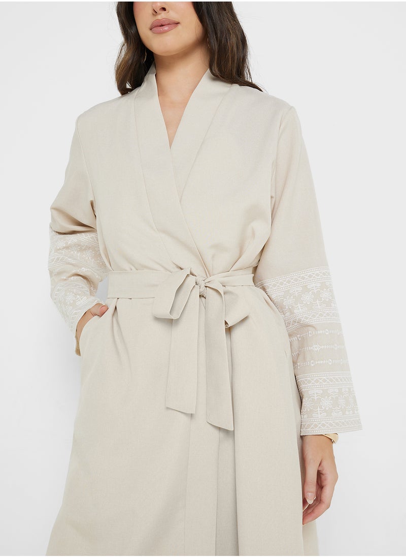 Abaya With Patterned Sleeve