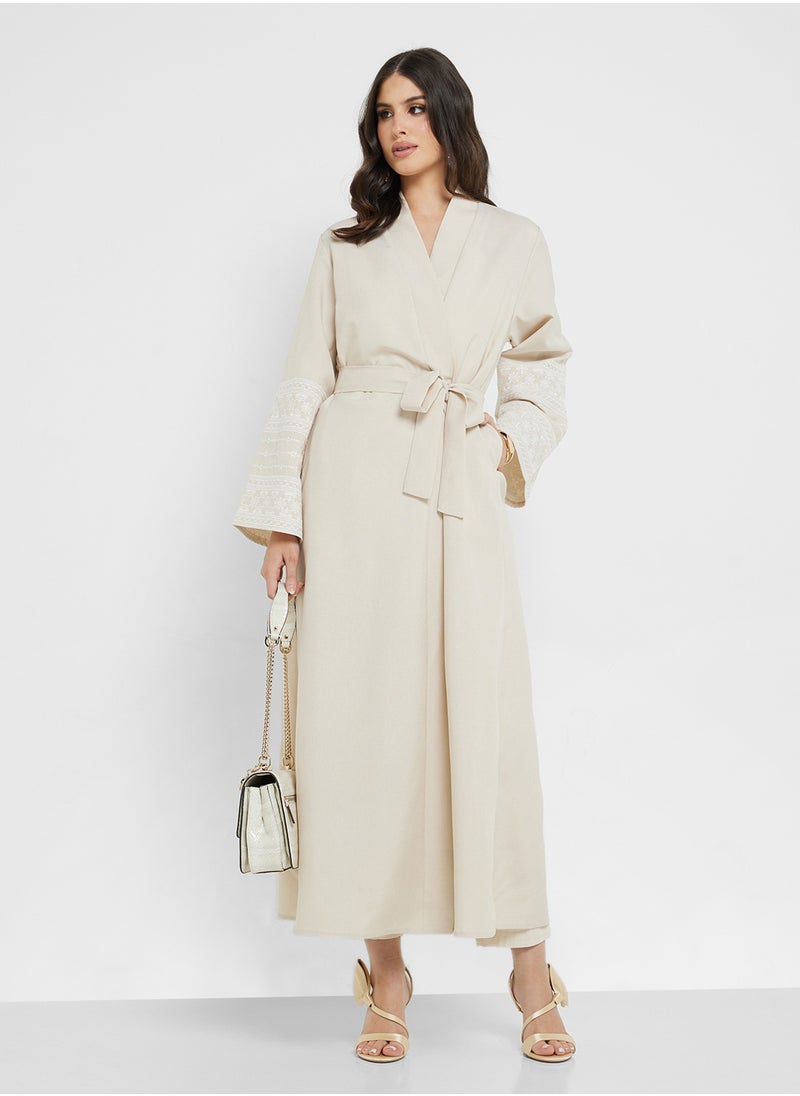 Abaya With Patterned Sleeve