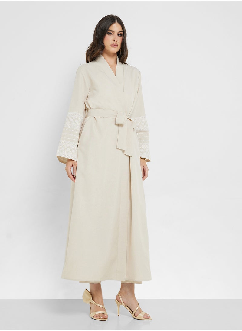 Abaya With Patterned Sleeve
