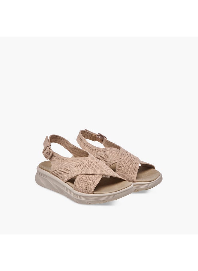 Women's Textured Cross Strap Sandals with Buckle Closure