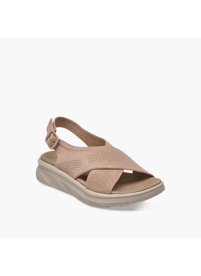 Women's Textured Cross Strap Sandals with Buckle Closure