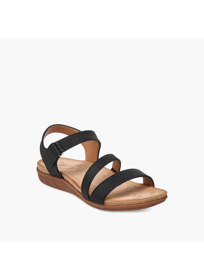 Women's Textured Strap Sandals with Hook and Loop Closure