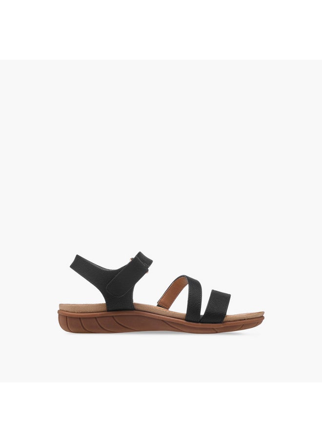 Women's Textured Strap Sandals with Hook and Loop Closure