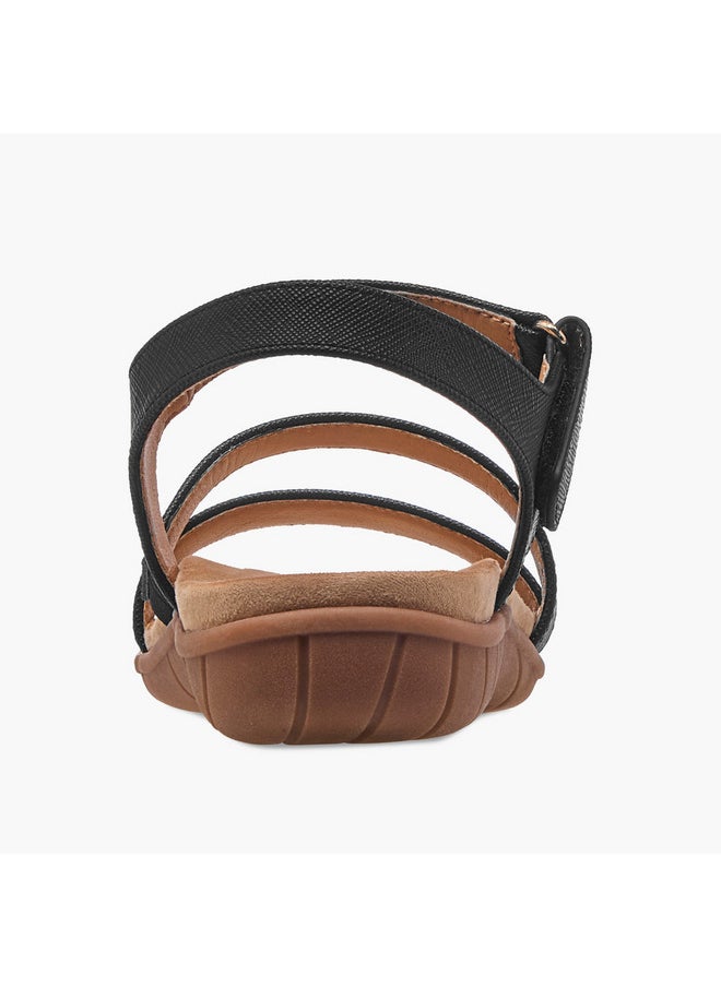 Women's Textured Strap Sandals with Hook and Loop Closure