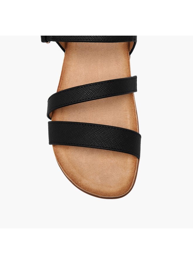 Women's Textured Strap Sandals with Hook and Loop Closure