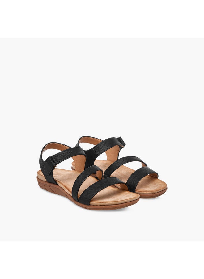 Women's Textured Strap Sandals with Hook and Loop Closure