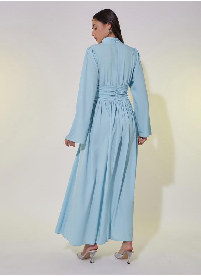 Corset Waist High Neck A-Line Maxi Dress