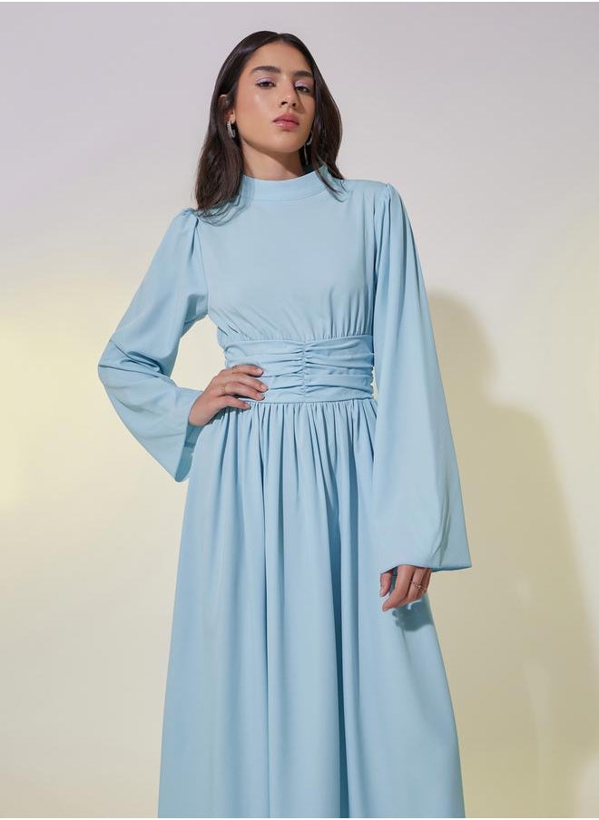 Corset Waist High Neck A-Line Maxi Dress