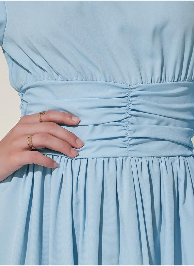 Corset Waist High Neck A-Line Maxi Dress