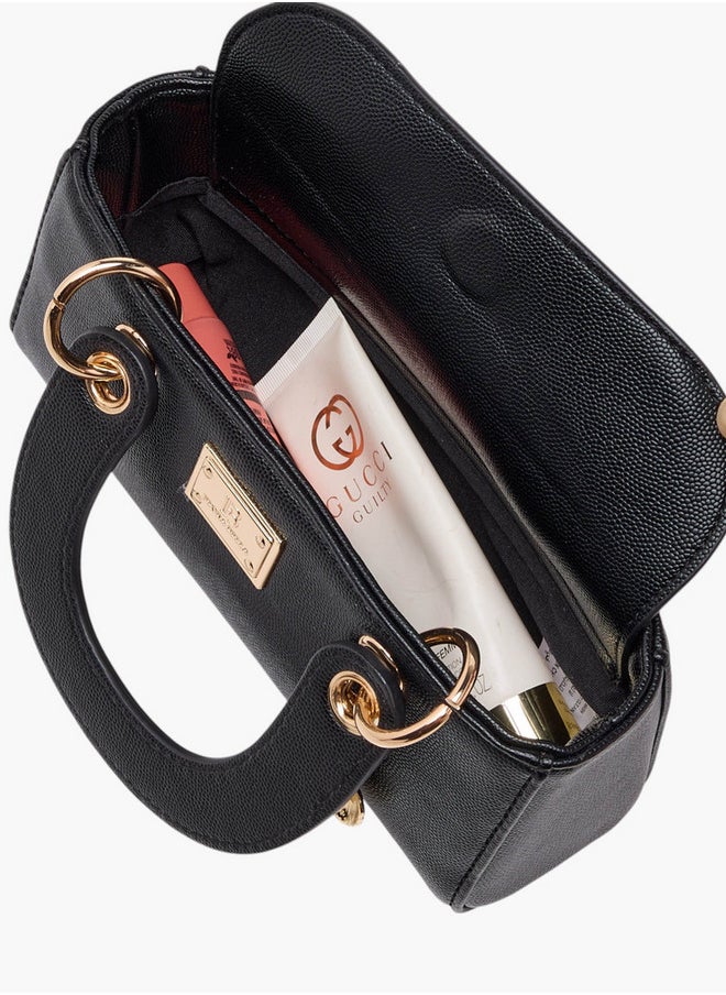 Textured Crossbody Bag with Detachable Strap and Charm Detail