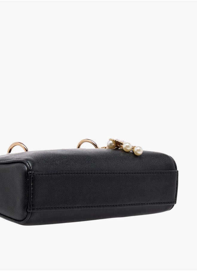 Textured Crossbody Bag with Detachable Strap and Charm Detail