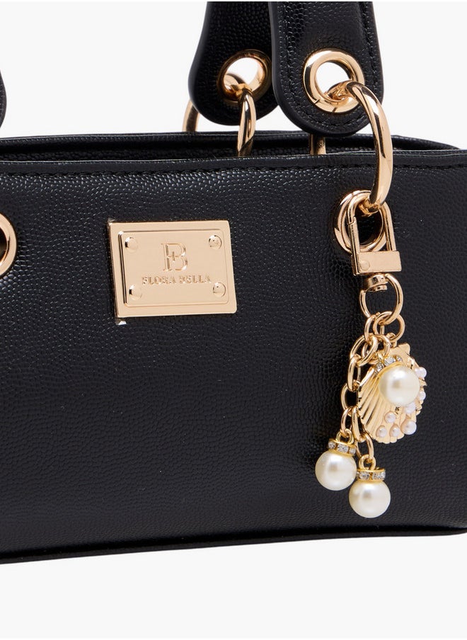 Textured Crossbody Bag with Detachable Strap and Charm Detail