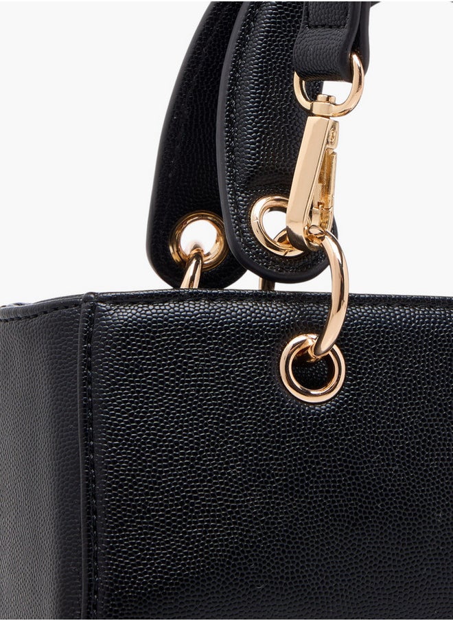 Textured Crossbody Bag with Detachable Strap and Charm Detail