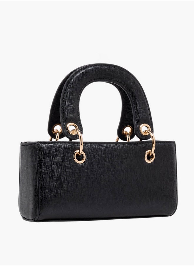 Textured Crossbody Bag with Detachable Strap and Charm Detail