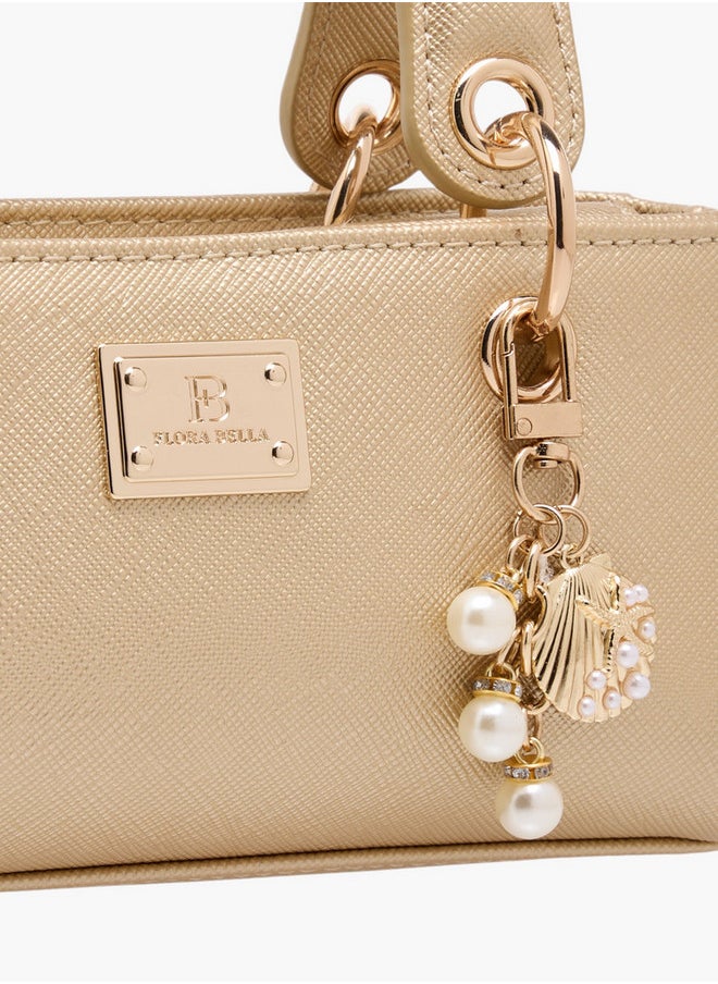 Textured Crossbody Bag with Detachable Strap and Charm Detail