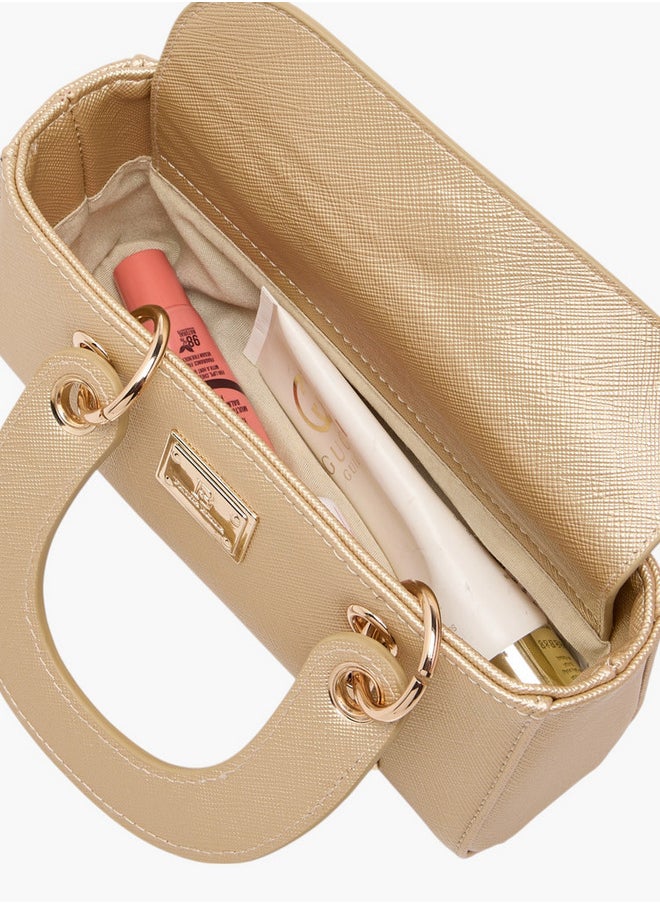 Textured Crossbody Bag with Detachable Strap and Charm Detail