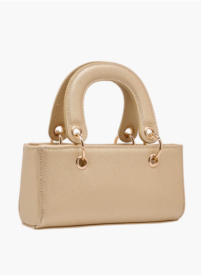 Textured Crossbody Bag with Detachable Strap and Charm Detail