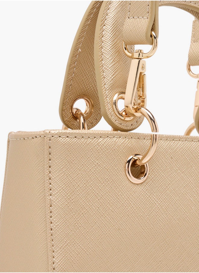 Textured Crossbody Bag with Detachable Strap and Charm Detail