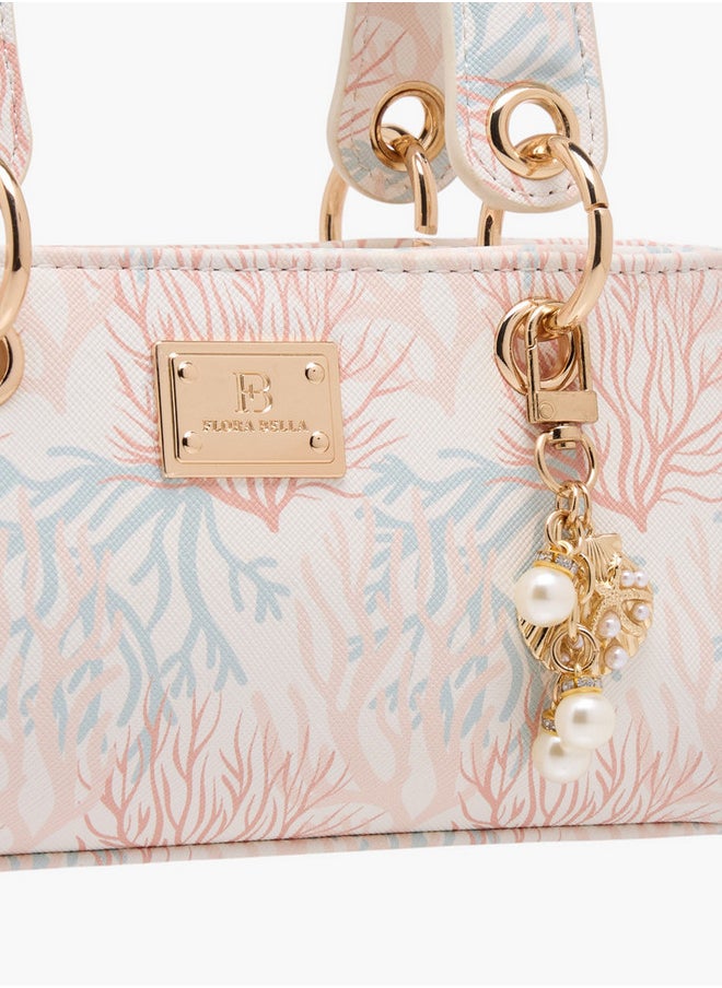 Printed Crossbody Bag with Detachable Strap and Charm Detail