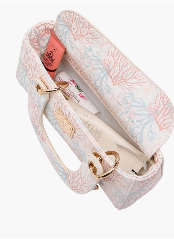 Printed Crossbody Bag with Detachable Strap and Charm Detail