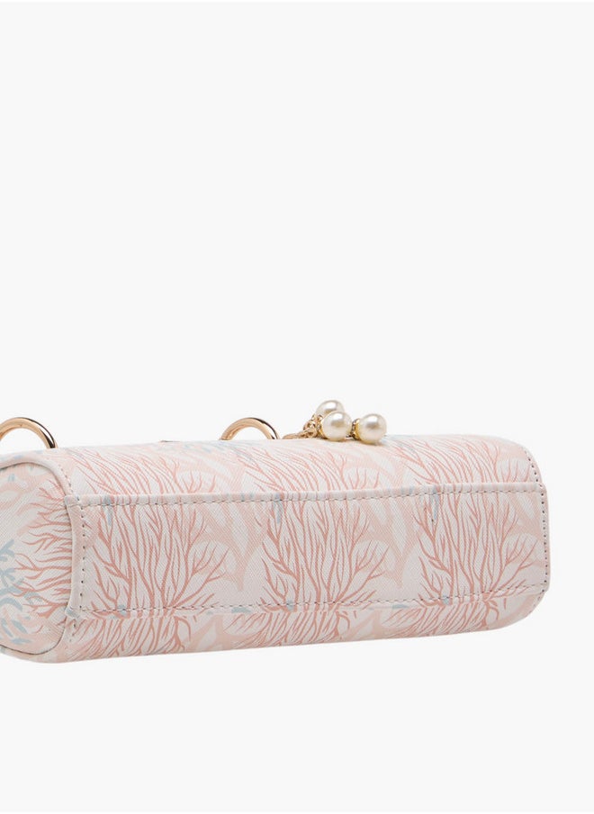Printed Crossbody Bag with Detachable Strap and Charm Detail