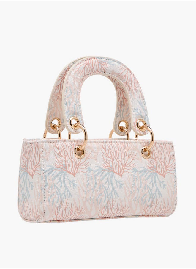 Printed Crossbody Bag with Detachable Strap and Charm Detail