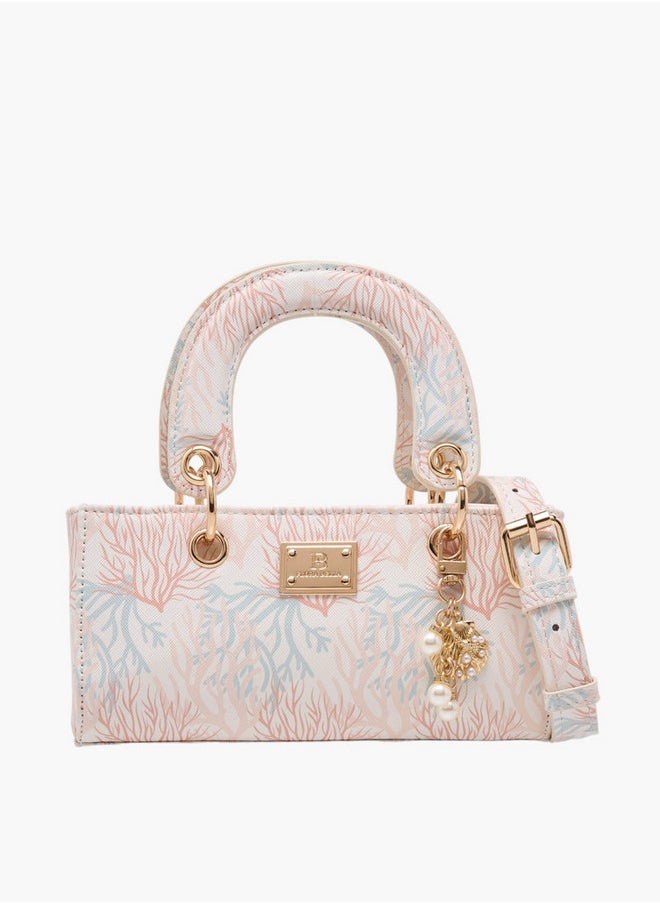 Printed Crossbody Bag with Detachable Strap and Charm Detail