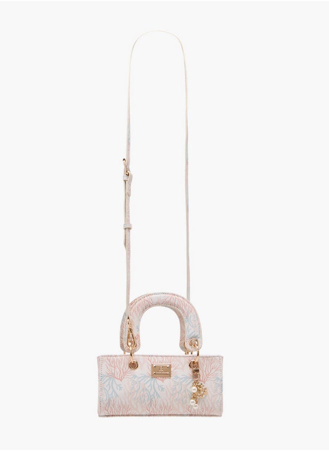 Printed Crossbody Bag with Detachable Strap and Charm Detail