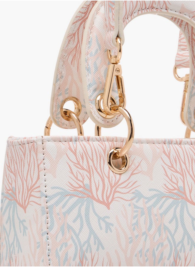Printed Crossbody Bag with Detachable Strap and Charm Detail