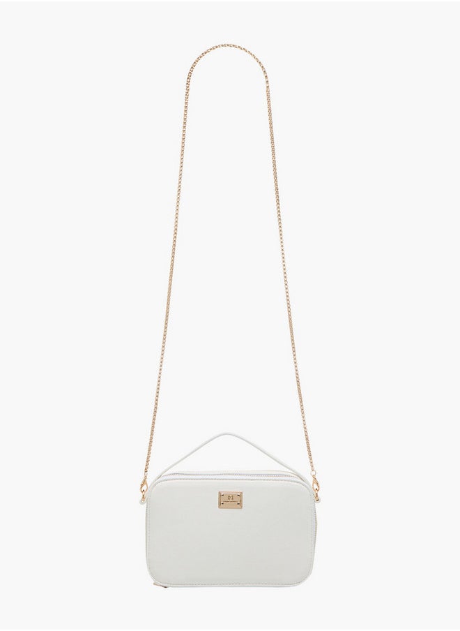 Textured Crossbody Bag with Chain Strap and Zip Closure