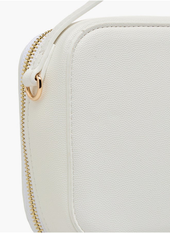 Textured Crossbody Bag with Chain Strap and Zip Closure