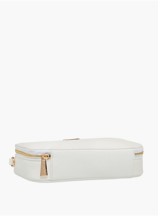 Textured Crossbody Bag with Chain Strap and Zip Closure