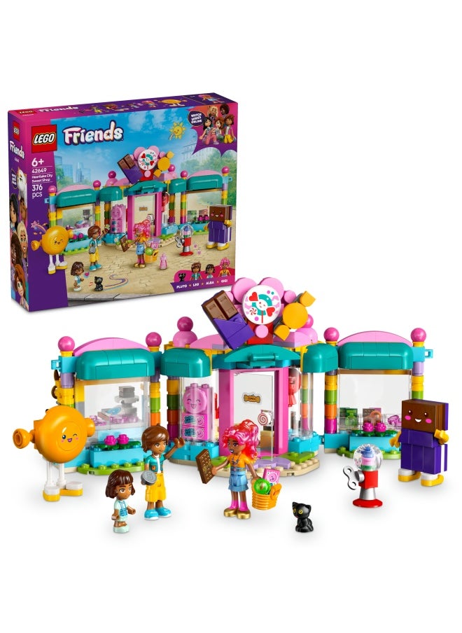 Friends Heartlake City Sweet Shop Set, Creative Learning Toy for Kids, with 2 Mini Dolls, a Micro Doll and a Pet Cat Figure, Birthday Gift for 6 Plus Year Old Girls 42649 (376 pieces)