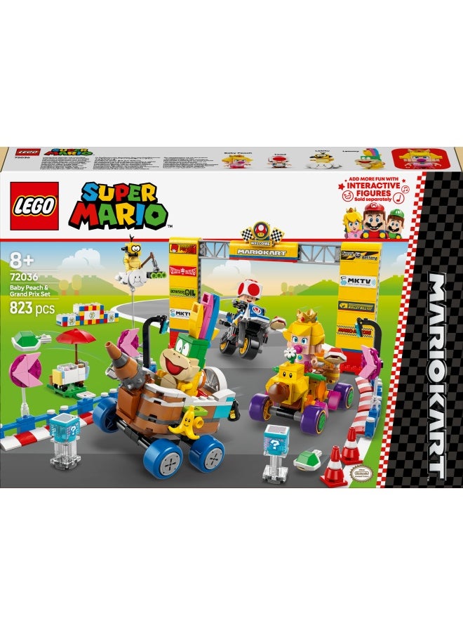 Super Mario: Mario Kart – Baby Peach & Grand Prix Building Toy Set, with 4 Nintendo Character Figures and 4 Vehicles Incl. Standard Bike, Gift for 8 Plus Year Old Boys, Girls and Gamers 72036 (823 pieces)