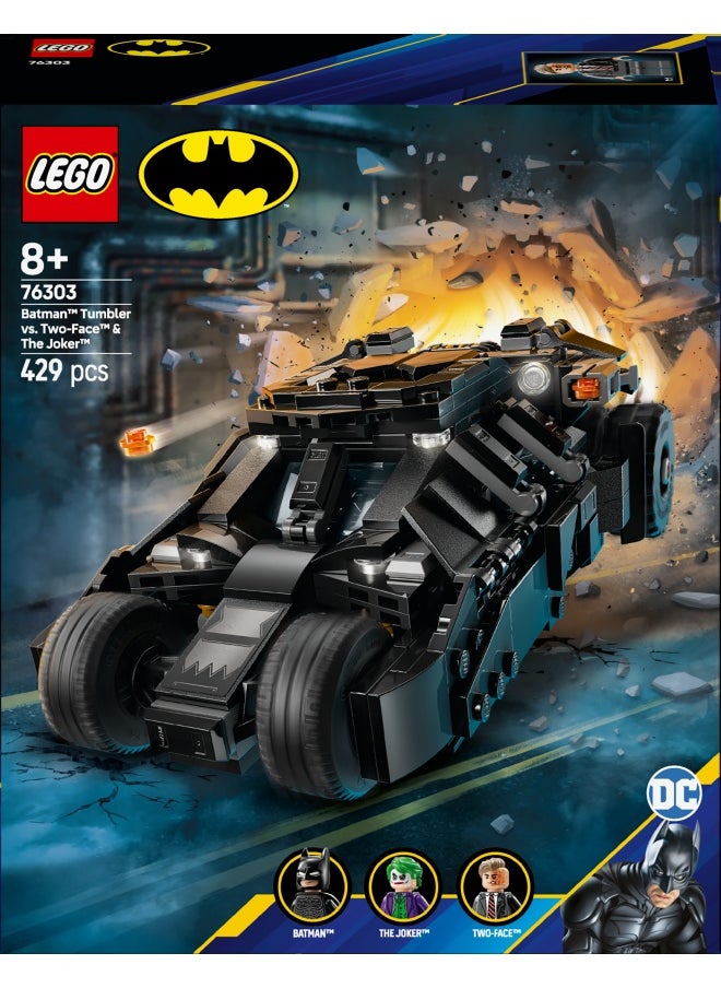 DC Batman: Batman Tumbler vs. Two-Face & The Joker - Batmobile Car Toy with 3 Minifigures - Super Hero Set - Gift for 8 Plus Year Old Boys, Girls and Dark Knight Fans 76303 (429 pieces)