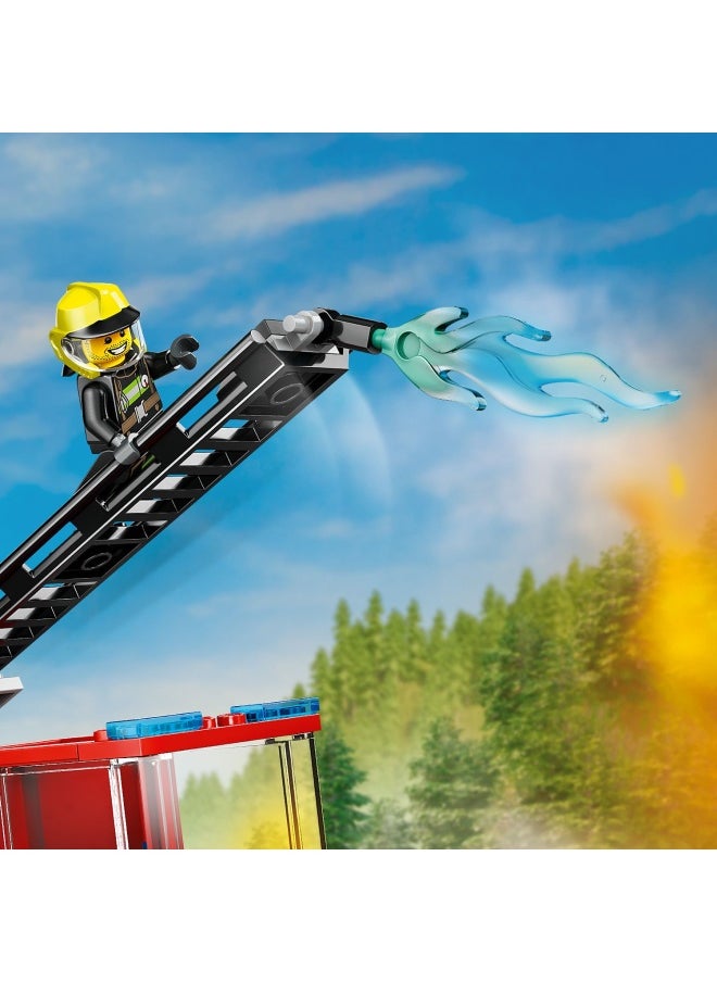 City Fire Engine with Ladder Toy for Toddlers - Vehicle Set with a Truck and 2 Firefighter Minifigures for 4+ Year Old Boys & Girls - Educational Gifts for Preschool Kids - 60463 (82 pieces)