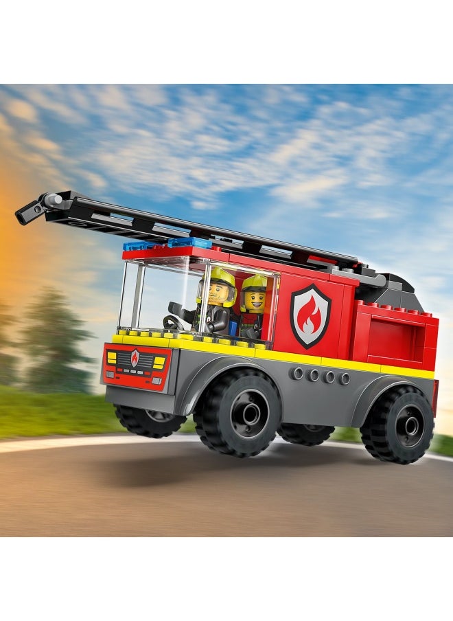 City Fire Engine with Ladder Toy for Toddlers - Vehicle Set with a Truck and 2 Firefighter Minifigures for 4+ Year Old Boys & Girls - Educational Gifts for Preschool Kids - 60463 (82 pieces)