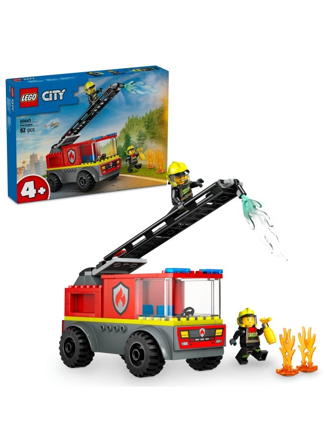 City Fire Engine with Ladder Toy for Toddlers - Vehicle Set with a Truck and 2 Firefighter Minifigures for 4+ Year Old Boys & Girls - Educational Gifts for Preschool Kids - 60463 (82 pieces)