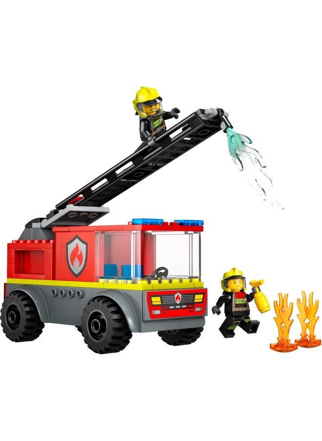 City Fire Engine with Ladder Toy for Toddlers - Vehicle Set with a Truck and 2 Firefighter Minifigures for 4+ Year Old Boys & Girls - Educational Gifts for Preschool Kids - 60463 (82 pieces)