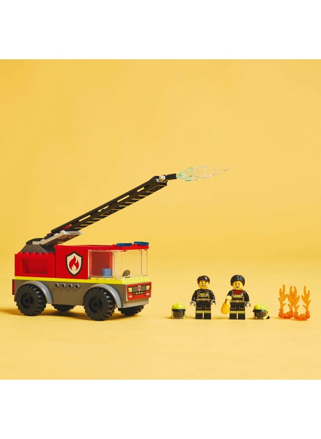 City Fire Engine with Ladder Toy for Toddlers - Vehicle Set with a Truck and 2 Firefighter Minifigures for 4+ Year Old Boys & Girls - Educational Gifts for Preschool Kids - 60463 (82 pieces)