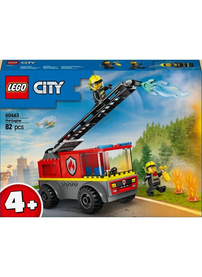 City Fire Engine with Ladder Toy for Toddlers - Vehicle Set with a Truck and 2 Firefighter Minifigures for 4+ Year Old Boys & Girls - Educational Gifts for Preschool Kids - 60463 (82 pieces)