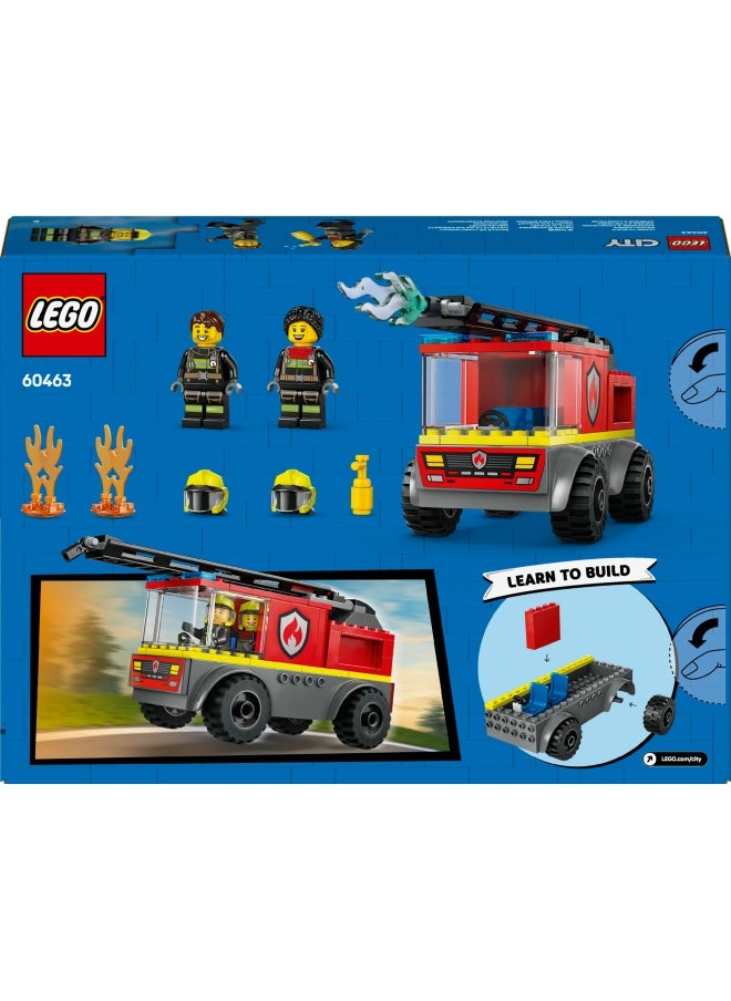 City Fire Engine with Ladder Toy for Toddlers - Vehicle Set with a Truck and 2 Firefighter Minifigures for 4+ Year Old Boys & Girls - Educational Gifts for Preschool Kids - 60463 (82 pieces)
