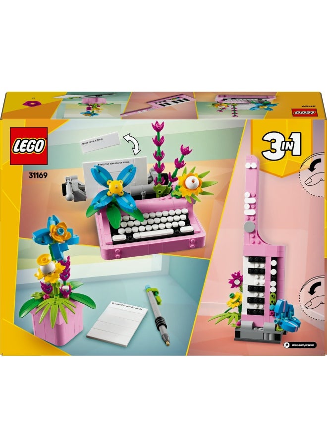 Creator 3in1 Typewriter with Flowers Toy - Transforms into a Keytar Model or a Flowerpot with Pen & Notebook - Building Set for 8+ Year Old Girls & Boys - Creative Birthday Gift - 31169 (363 pieces)