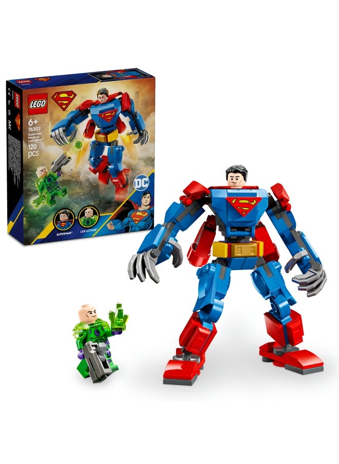 DC Superman Mech vs. Lex Luthor, Super Heroes Toy with 2 Minifigures, a Stud Shooter & Kryptonite - Buildable Figure Set - Gift 6 Plus Year Old Boys & Girls 76302 (120 pieces)