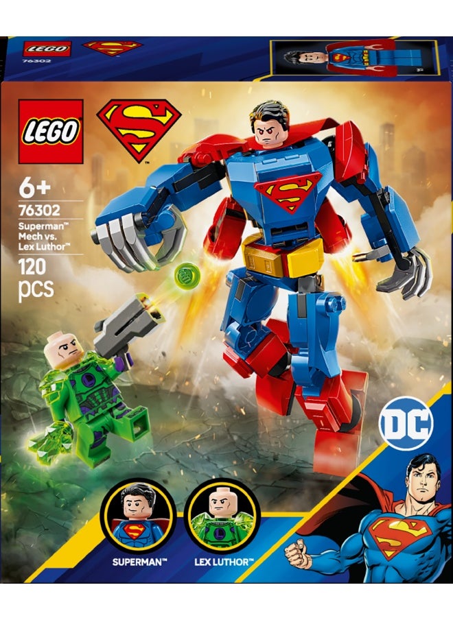 DC Superman Mech vs. Lex Luthor, Super Heroes Toy with 2 Minifigures, a Stud Shooter & Kryptonite - Buildable Figure Set - Gift 6 Plus Year Old Boys & Girls 76302 (120 pieces)