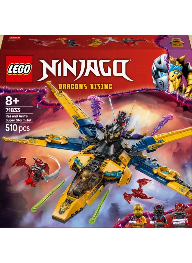 NINJAGO Ras and Arin’s Super Storm Jet Toy with a Dragon Drone, Shooters, Blades & Engines - Incl. 3 Minifigures for Ninja Role Play - Building Set for 8+ Year Old Boys & Girls - 71833 (510 pieces)