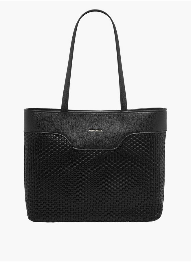 Textured Tote Bag with Zip Closure and Double Handle