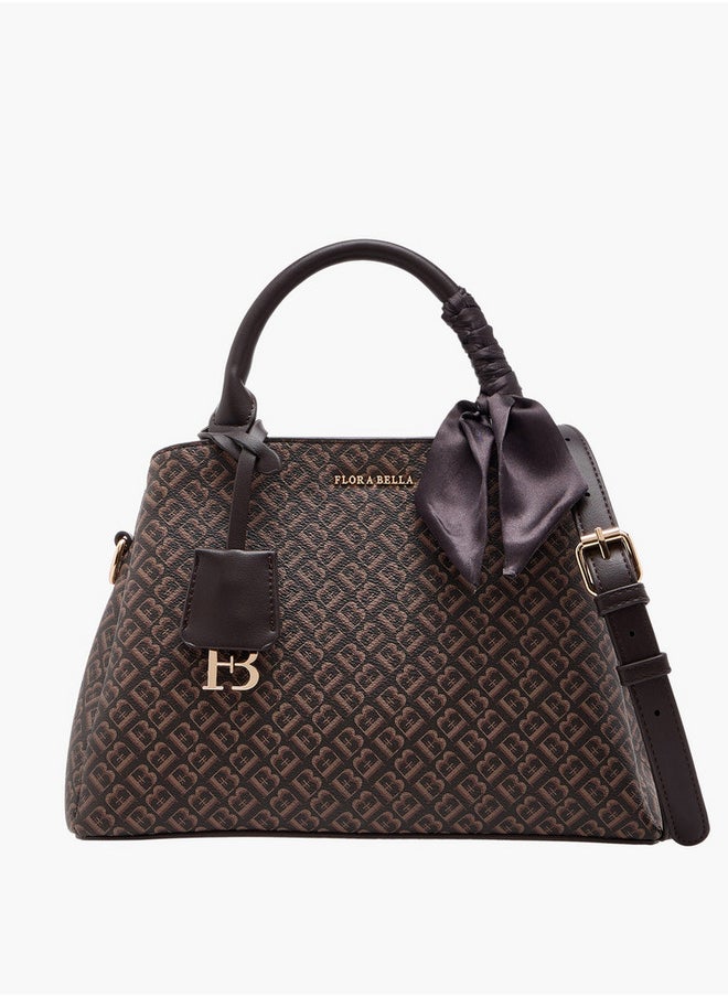 Women's Monogram Print Tote Bag with Scarf Accent and Detachable Strap
