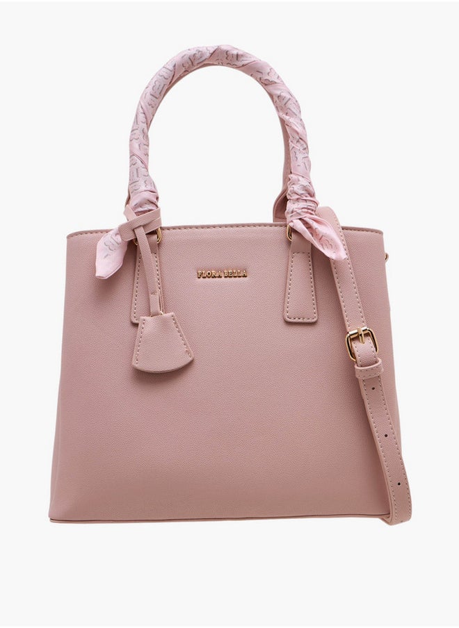 Scarf Accent Tote Bag with Double Handle and Zip Closure